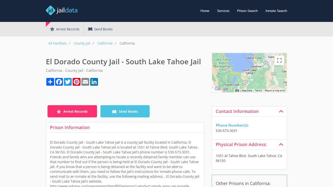 El Dorado County Jail - South Lake Tahoe Jail Inmate Search and ...