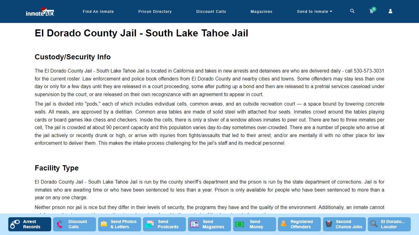 El Dorado County Jail - South Lake Tahoe Jail - InmateAid