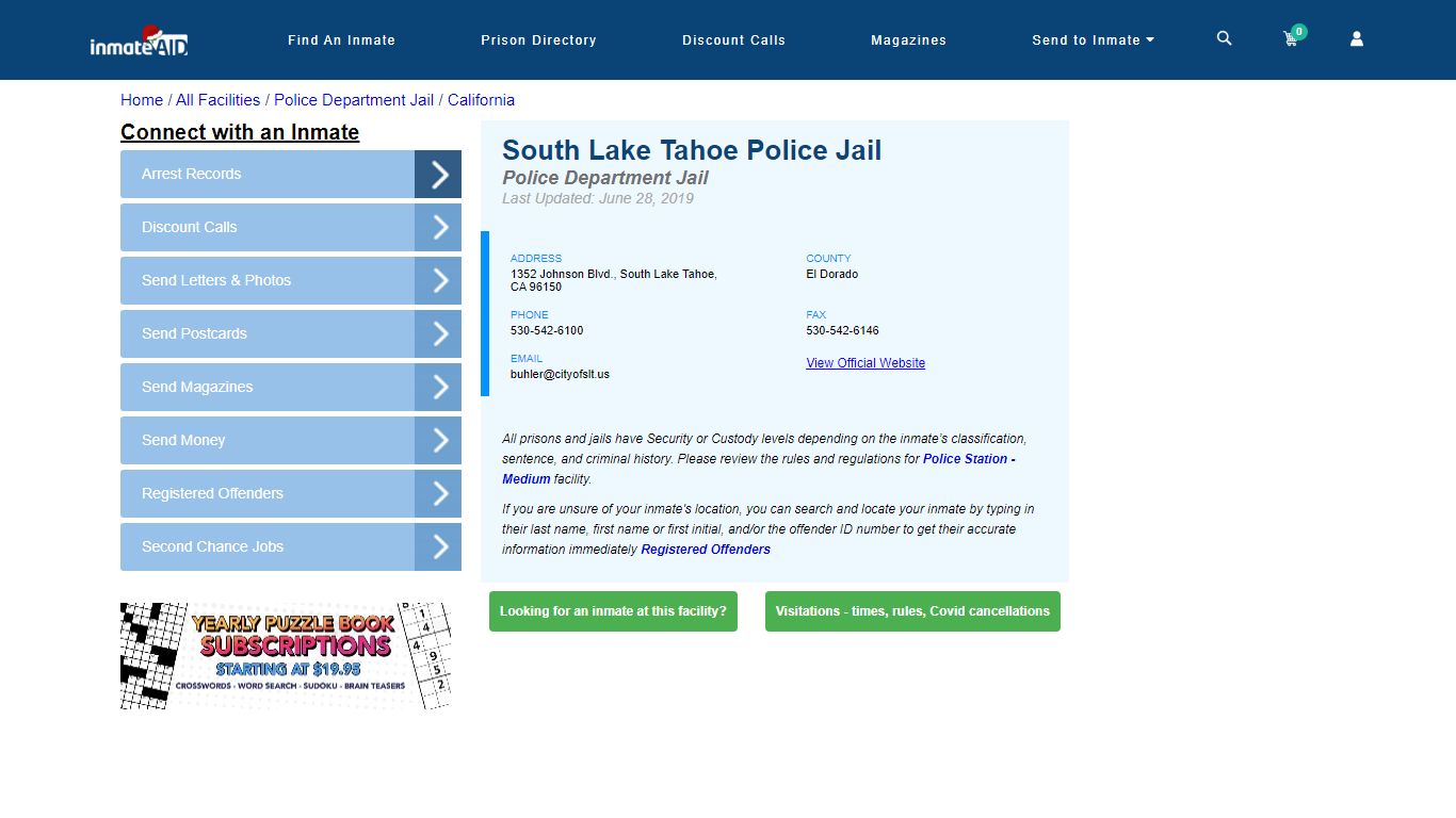 South Lake Tahoe Police Jail & Inmate Search - South Lake Tahoe, CA